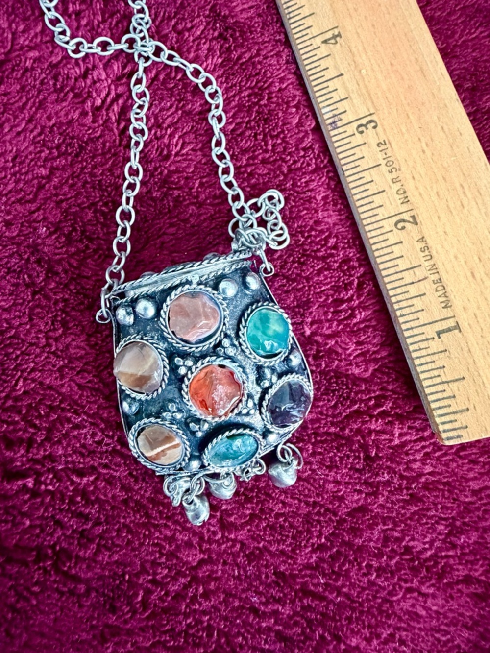 Genuine Morrocan Stone Pendant Necklace with Colorful Gem Accents - Picture 2 of 4
